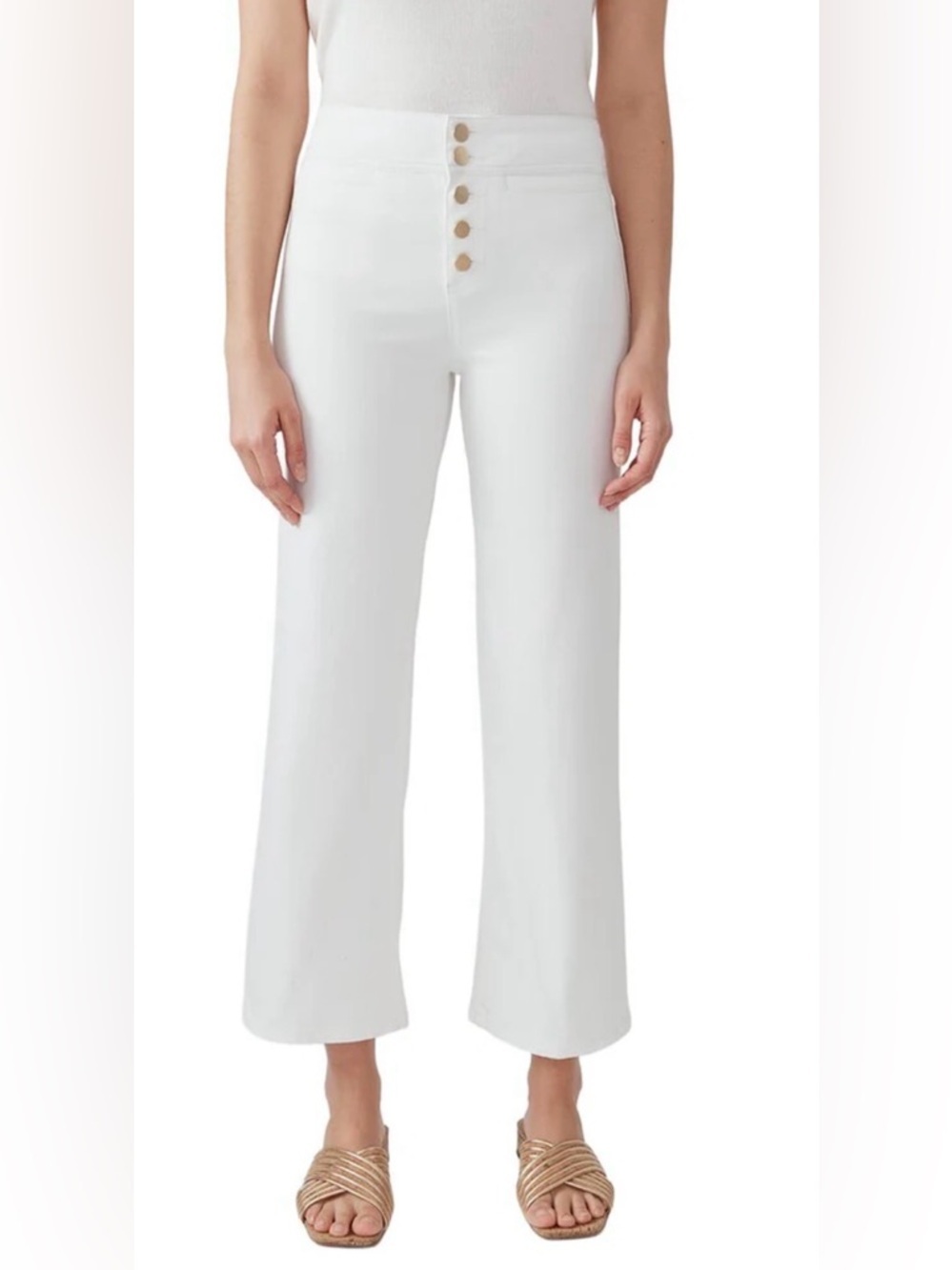 J.McLaughlin Oaks Jeans White High-Rise Button Front Cropped Wide Leg Size 6